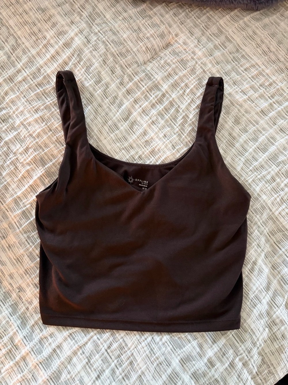 Aerie Women's Brown Scoop Workout Neck Crop Tank